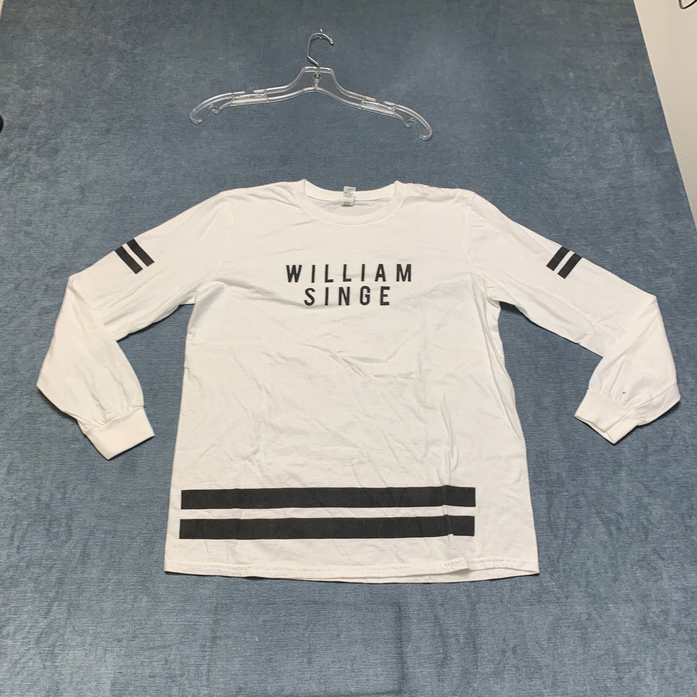 VTG Anvil William Singe Shirt Mens Medium White Black Crew Neck Outdoor